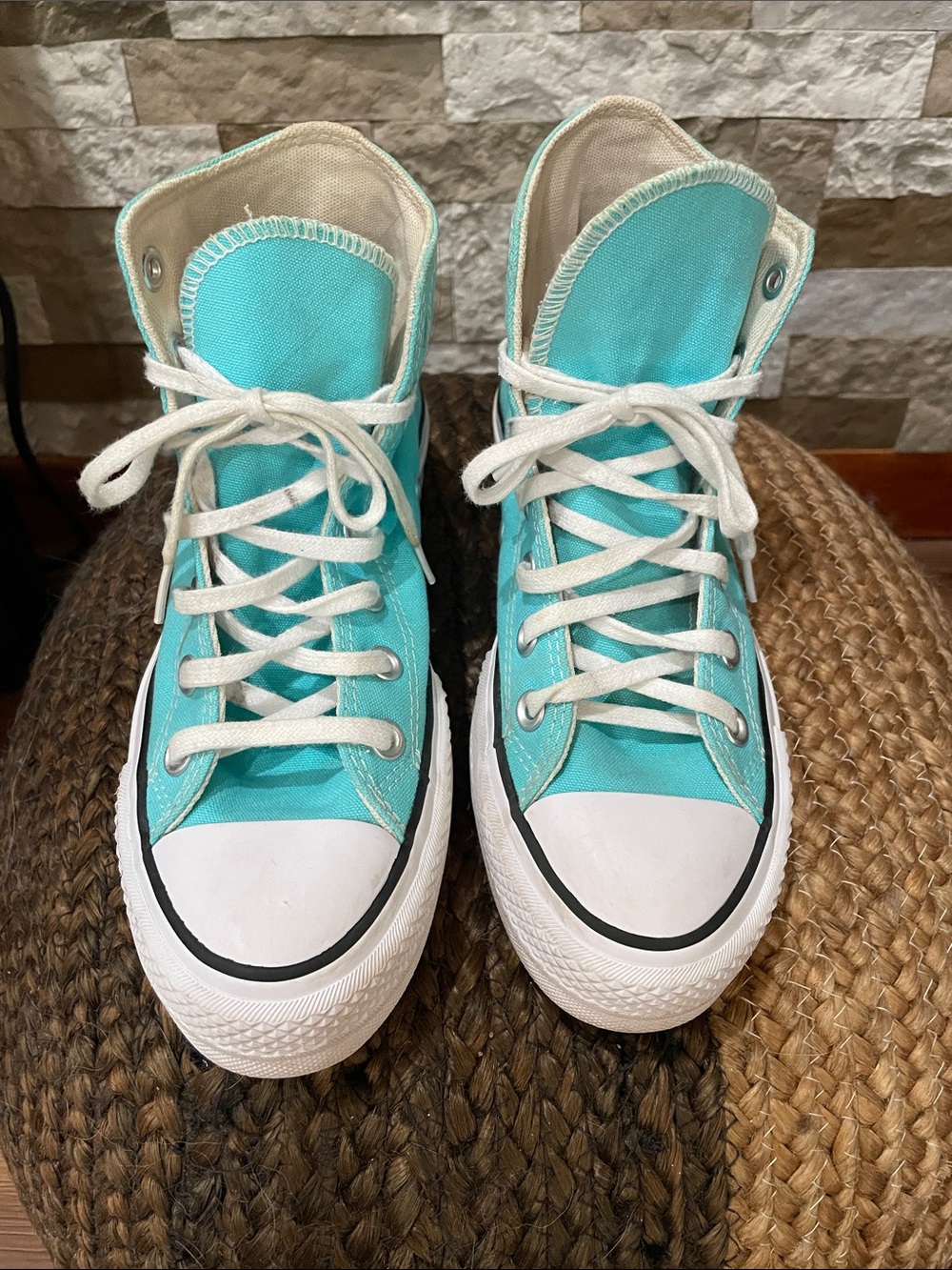CONVERSE Turquoise High Top Sneakers Sz 6 - Picture 2 of 9